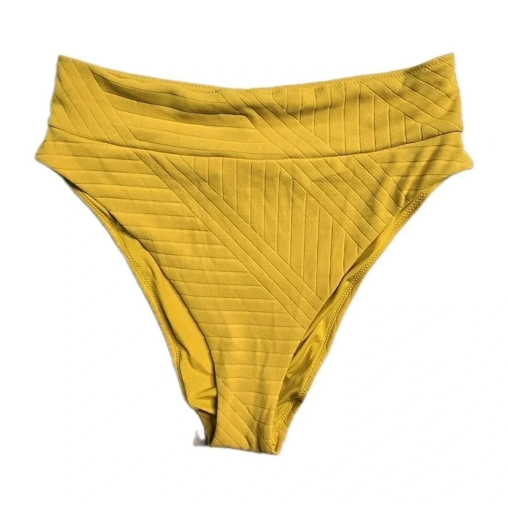 aerie high cut cheeky bikini bottom large Mustard Yellow